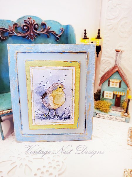 Bird No.1:2 Dollhouse Miniature Handmade Wooden Framed Art image 1