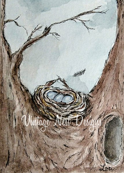 Bird Nest Tree No.2 Digital Prints Watercolor Painting image 0