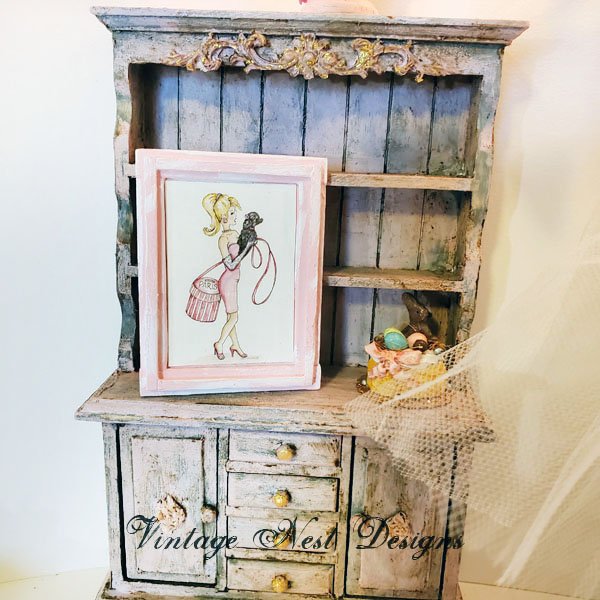 Barbie Shopping No.4:4 Dollhouse Miniature Handmade Wooden Framed Art image 1