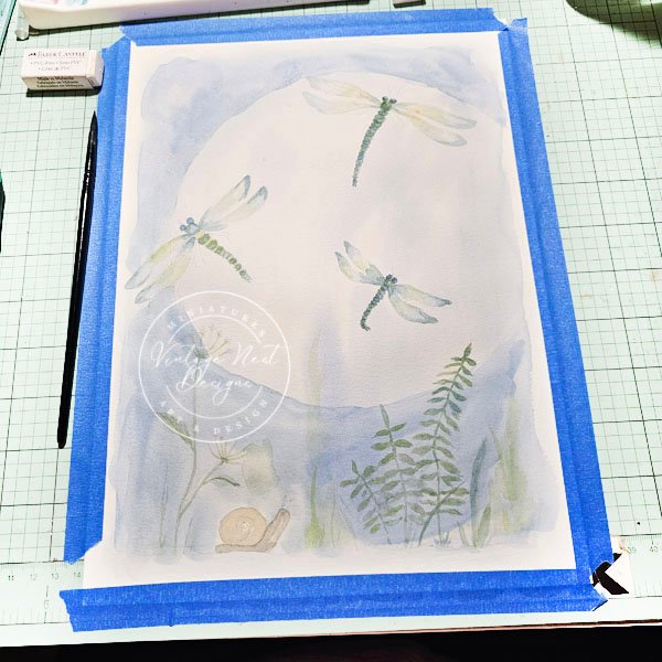 The moon and Dragonflies Fine Art Original Watercolor Painting image 8