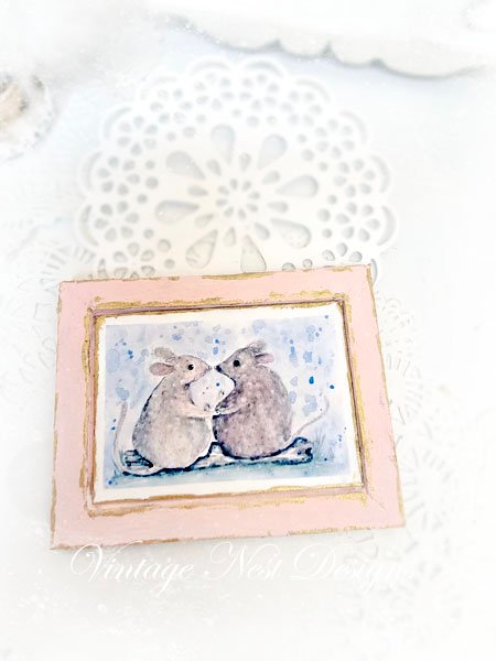 Mice No.9:1 Dollhouse Miniature Handmade Wooden Framed Art image 1
