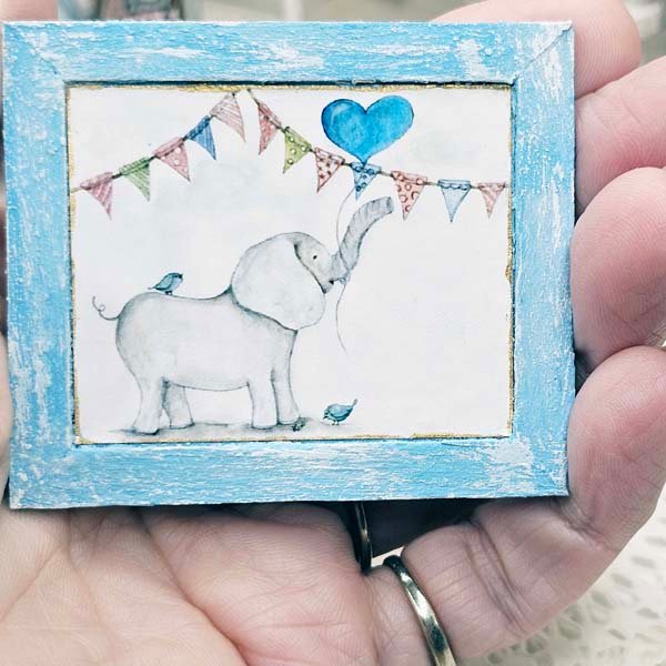 Baby Elephant No.1:1 Dollhouse Miniature Handmade Wooden Framed Art image 3