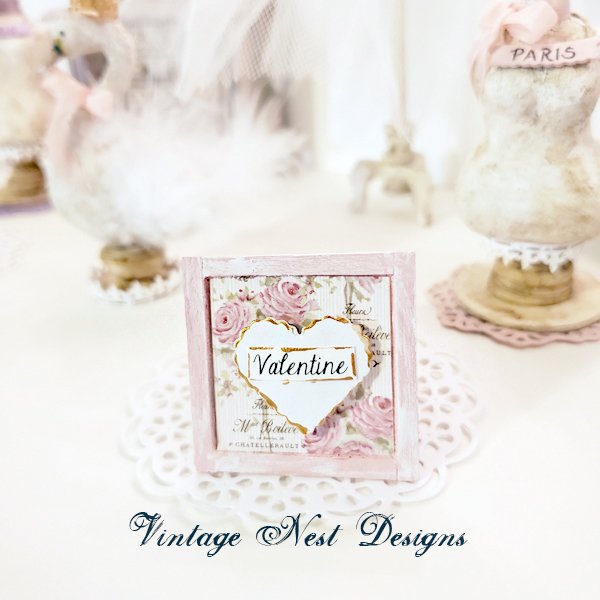 Valentine Lace Heart No.4 Dollhouse Miniature Handmade Framed Art image 0