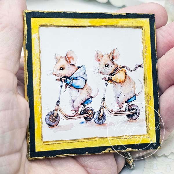 Nursery Mice No.1:2 Dollhouse Miniature Handmade Wooden Framed Art image 5