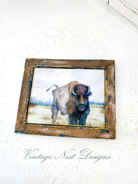 Buffalo No.1:1 Dollhouse Miniature Handmade Wooden Framed Art image 1