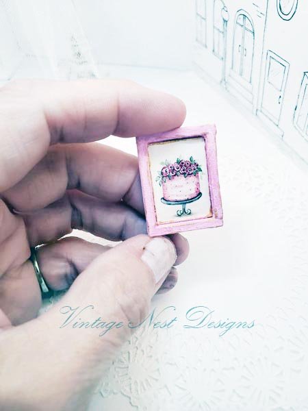 Cake No.7:5 Dollhouse Miniature Handmade Wooden Framed Art image 2