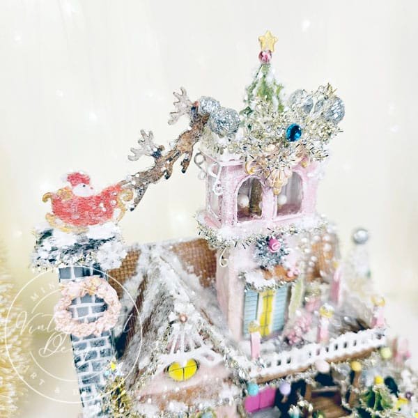 Miniature Christmas Victorian Mansion No.3 Putz Glitter Holiday Handmade One of a Kind image 8