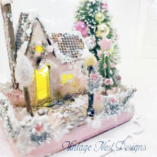 Christmas Putz Glitter Holiday House No.4 Handmade image 0