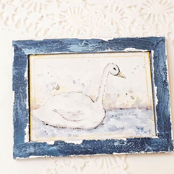 Swan No.2:2 Dollhouse Miniature Handmade Wooden Framed Art image 4