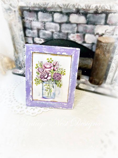 Florals No.14:2 Dollhouse Miniature Handmade Wooden Framed Art image 1