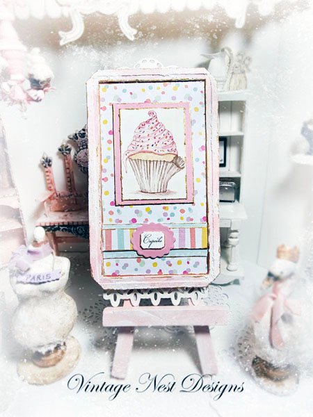 Cupcake No.5:2 Dollhouse Miniature Handmade Wooden Framed Art image 6