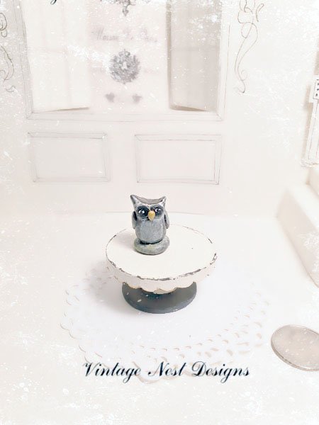 Porcelain Owl No.2 Dollhouse Miniature Handmade One of a Kind image 0
