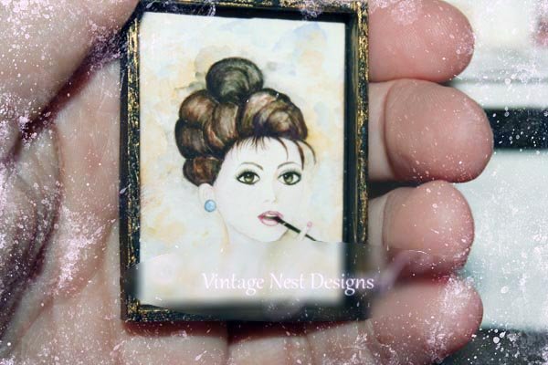 Audrey Hepburn No.1:1 Dollhouse Miniature Handmade Wooden Framed Art image 2