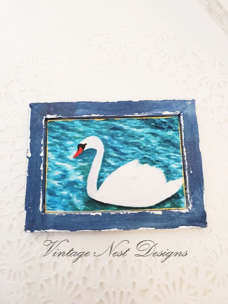 Swan No.3:1 Dollhouse Miniature Handmade Wooden Framed Art image 4