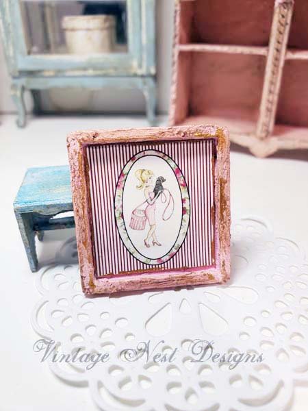 Barbie Shopping No.4:6 Dollhouse Miniature Handmade Wooden Framed Art image 0