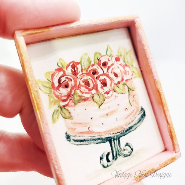 Cake No.1:2 Dollhouse Miniature Handmade Wooden Framed Art image 1