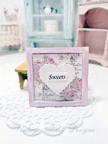 Valentine Sweets No.1 Dollhouse Miniature Handmade Framed Wooden Art image 0