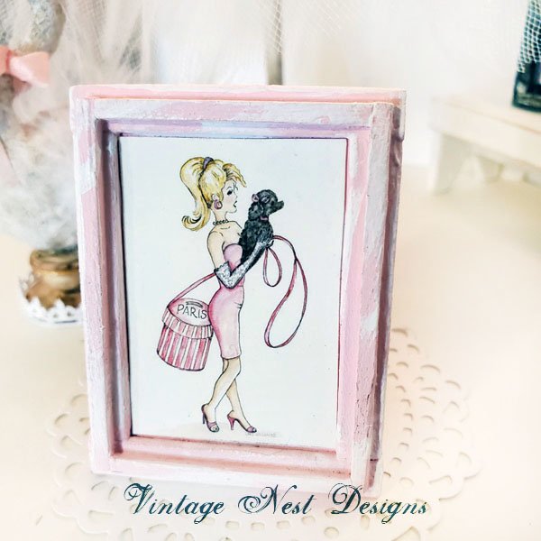 Barbie Shopping No.4:4 Dollhouse Miniature Handmade Wooden Framed Art image 0
