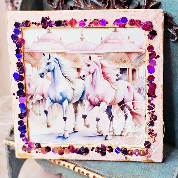 Carousel Horses No.1:1 Dollhouse Miniature Handmade Wooden Framed Art image 8