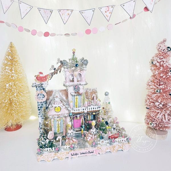 Miniature Christmas Victorian Mansion No.3 Putz Glitter Holiday Handmade One of a Kind image 1