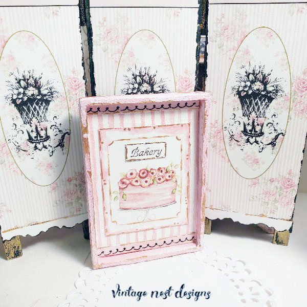 Cake No.4:2 Dollhouse Miniature Handmade Wooden Framed Art image 0