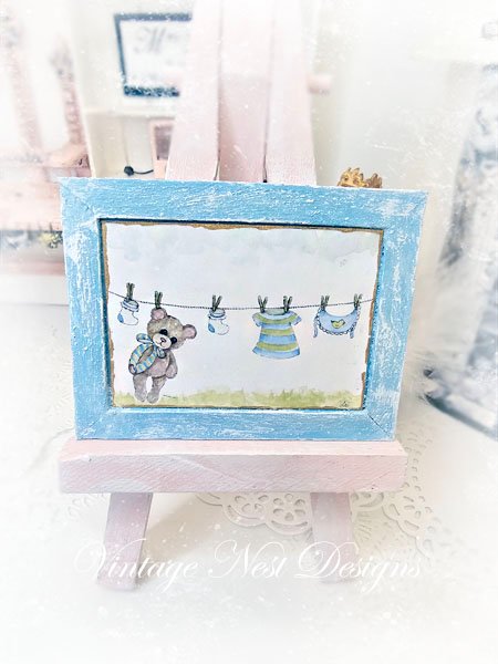 Baby Bear Nursery Art No.1:1 Dollhouse Miniature Handmade Wooden Framed Art image 0