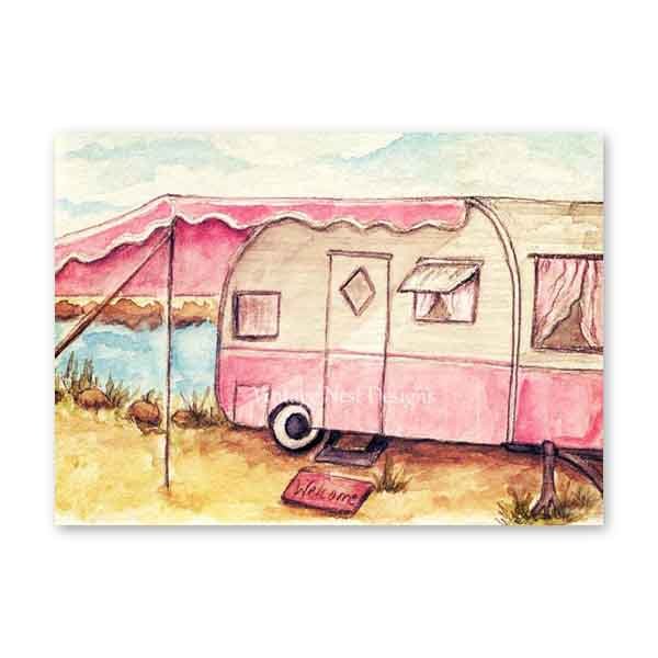 Barbie Pink Camper No.1 Digital Print Watercolor Painting image 2