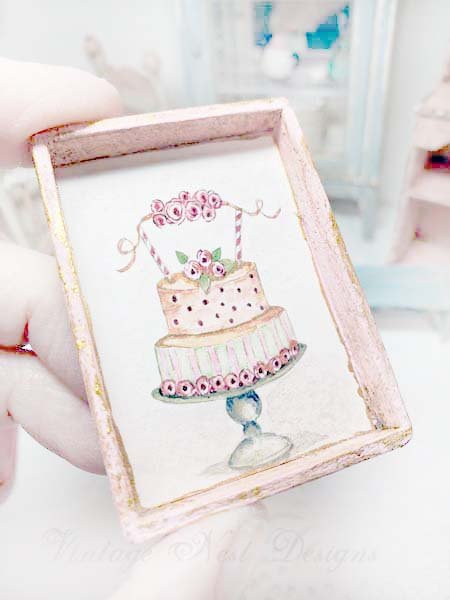 Cake No.5:3 Dollhouse Miniature Handmade Wooden framed Art image 1
