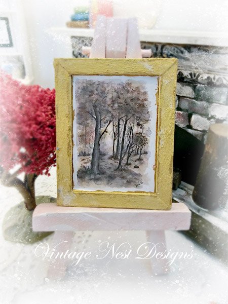 Fall Trees No.1:1 Dollhouse Miniature Handmade Wooden Framed Art image 2