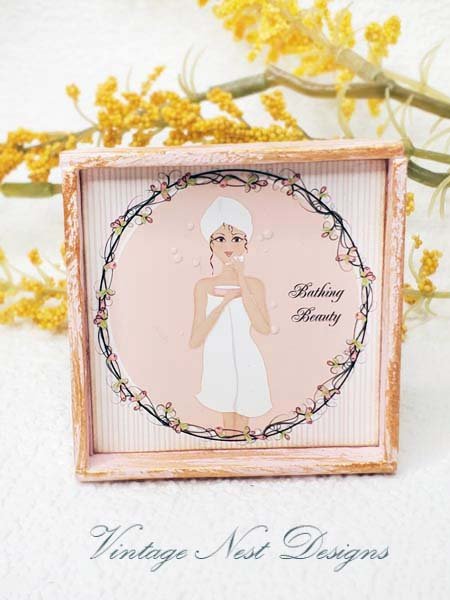 Bathing Beauty No.1:1 Dollhouse Miniature Handmade Wooden Framed Art image 0
