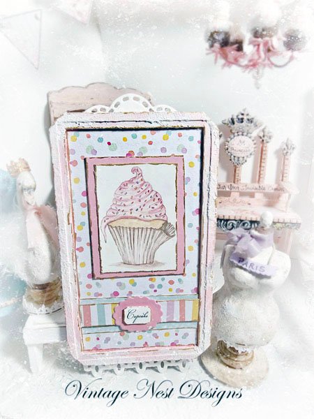 Cupcake No.5:2 Dollhouse Miniature Handmade Wooden Framed Art image 1