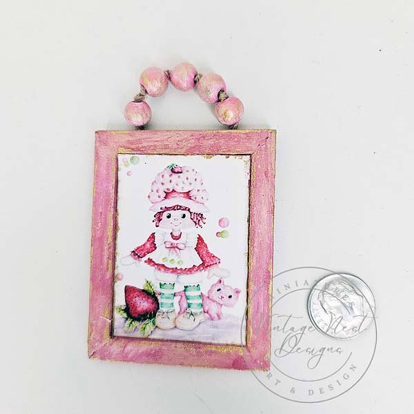 Strawberry Shortcake No.1:1 Dollhouse Miniature Handmade Wooden Framed Art image 5