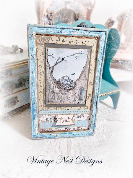 Bird Nest Tree No.2:2 Dollhouse Miniature Handmade Wooden Framed Art image 2