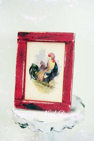 Rooster No.2:3 Dollhouse Miniature Handmade Wooden Framed Art image 1
