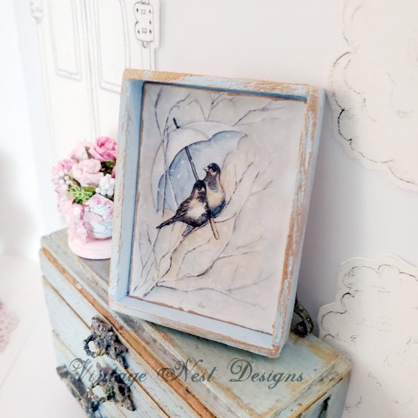 Winter Snowbirds No.1:1 Dollhouse Miniature Handmade Wooden Framed Art image 3