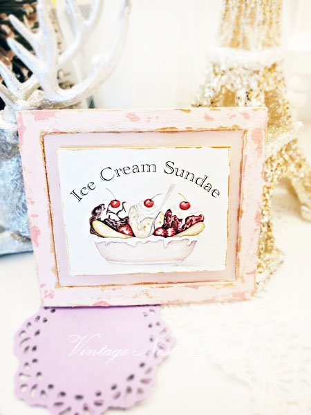 Banana Split No.1:6 Dollhouse Miniature Handmade Wooden Framed Art image 0