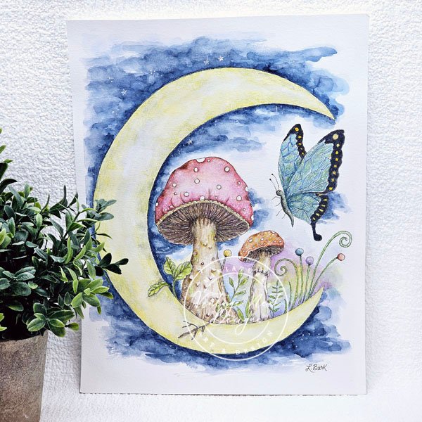 Mushrooms and Butterflies No.1 Original Watercolor Painting image 2
