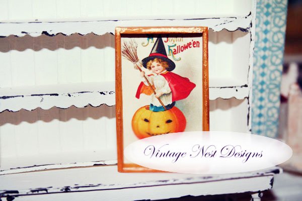 Halloween Mini No.1:1 Dollhouse Miniature Handmade Wooden Framed Art image 4