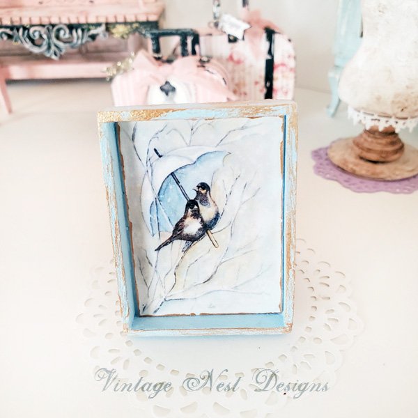 Winter Snowbirds No.1:1 Dollhouse Miniature Handmade Wooden Framed Art image 0