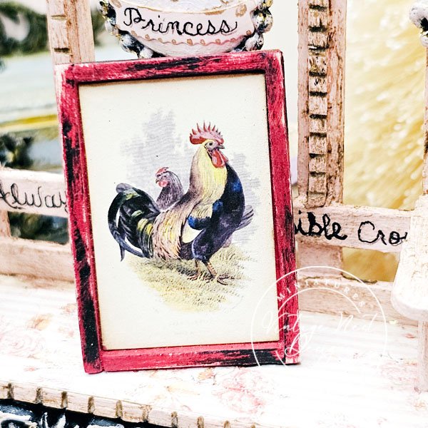 Rooster No.2:1 Dollhouse Miniature Handmade Wooden Framed Art image 3