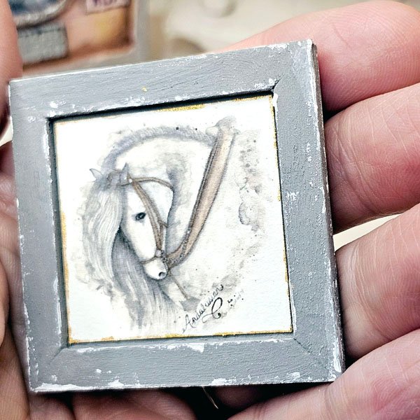 Andalusian Horse No.1:5 Dollhouse Miniature Handmade Wooden Framed Art image 3