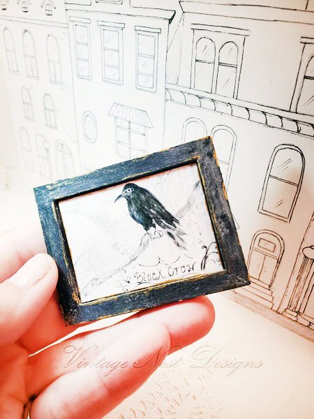Black Crow No.1:2 Dollhouse Miniature Handmade Wooden Framed Art image 4
