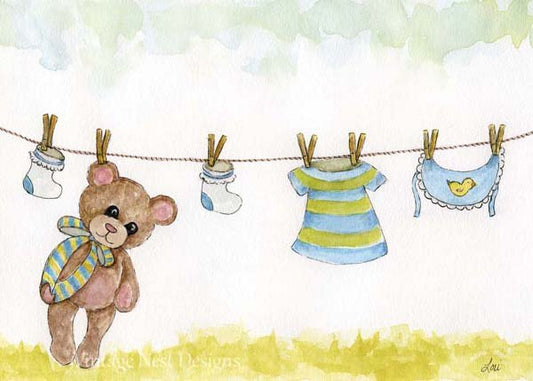 Baby Bear Nursery Art No.1 Digital Prints Watercolor Painting image 0