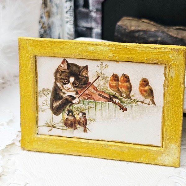 The Cat & The Fiddle No.1:2 Dollhouse Miniature Handmade Wooden Framed Art image 4