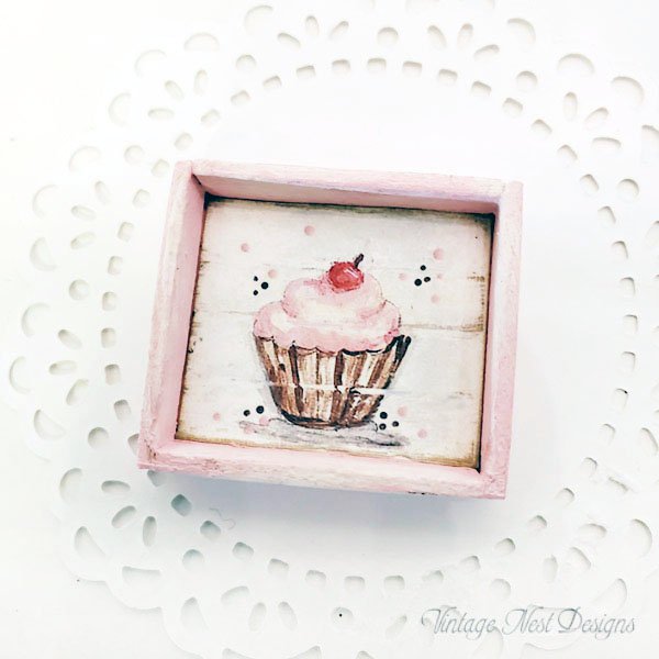 Cupcake No.9:1 Dollhouse Miniature Handmade Framed Art image 3