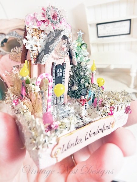 Miniature Christmas Putz Glitter Holiday House No.7 Handmade image 8