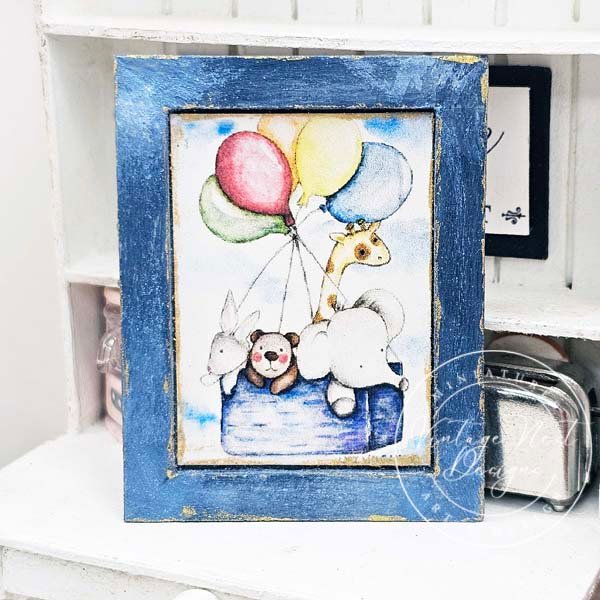 Animals & Balloons No.1:2 Dollhouse Miniature Handmade Wooden Framed Art image 5