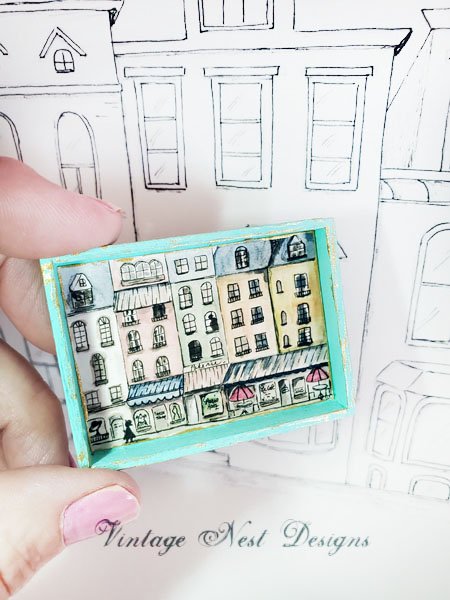 Paris Shopping in the City No.1:3 Dollhouse Miniature Handmade Wooden Framed Art image 2
