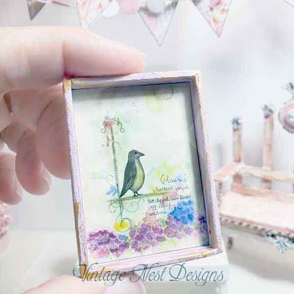 Birds Feathered No.1:1 Dollhouse Miniature Handmade Wooden Framed Art image 1