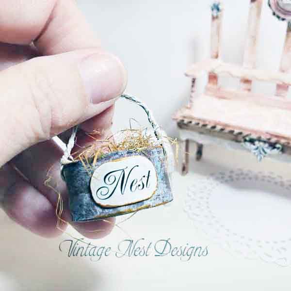 Bird Nest Basket No.3 Dollhouse Miniature Handmade image 1